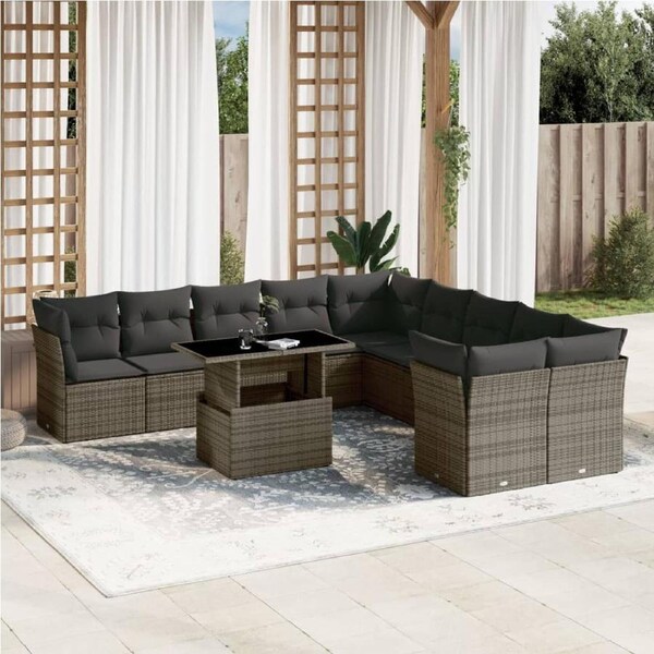 11 Piece Garden Sofa Set with Cushions Grey Poly Rattan vidaXL
