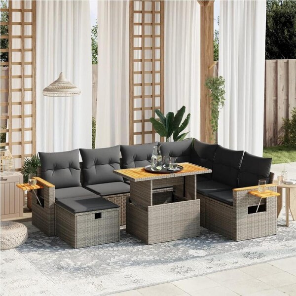 8 Piece Garden Sofa Set with Cushions Grey Poly Rattan vidaXL