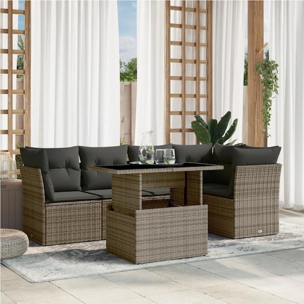 6 Piece Garden Sofa Set with Cushions Grey Poly Rattan vidaXL