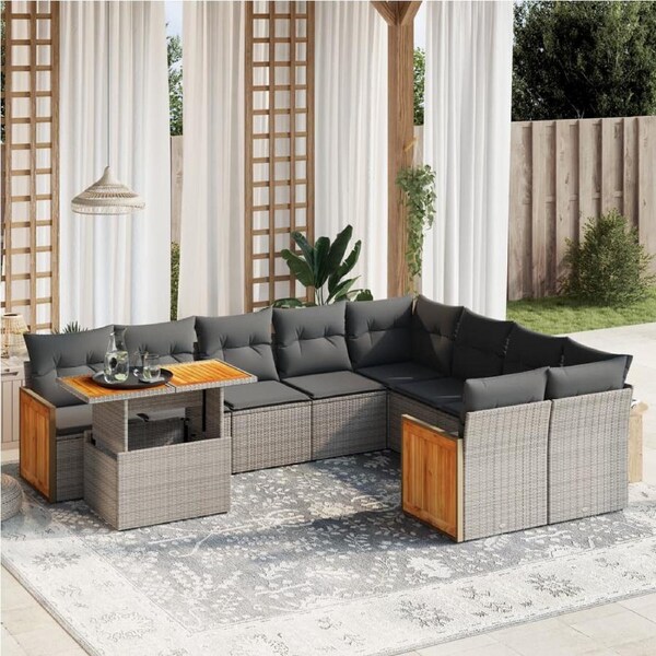 10 Piece Garden Sofa Set with Cushions Grey Poly Rattan vidaXL