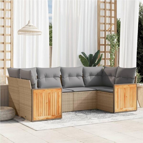 6 Piece Garden Sofa Set with Cushions Beige Poly Rattan vidaXL