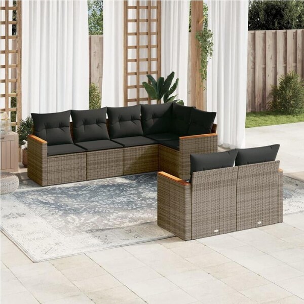 7 Piece Garden Sofa Set with Cushions Grey Poly Rattan vidaXL
