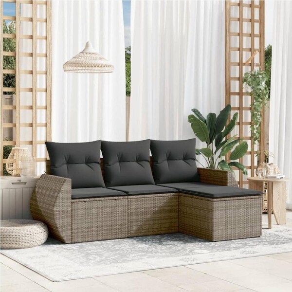 4 Piece Garden Sofa Set with Cushions Grey Poly Rattan vidaXL