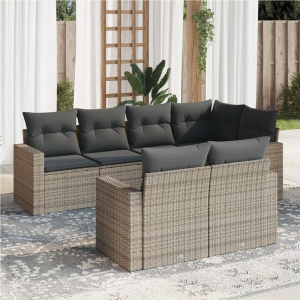 7 Piece Garden Sofa Set with Cushions Grey Poly Rattan vidaXL