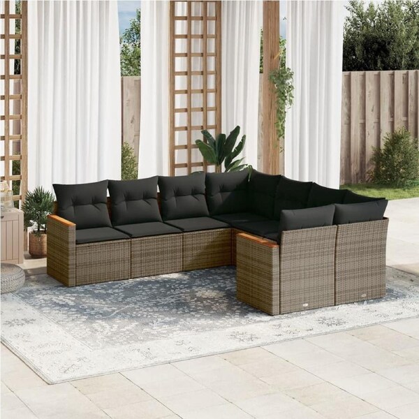8 Piece Garden Sofa Set with Cushions Grey Poly Rattan vidaXL