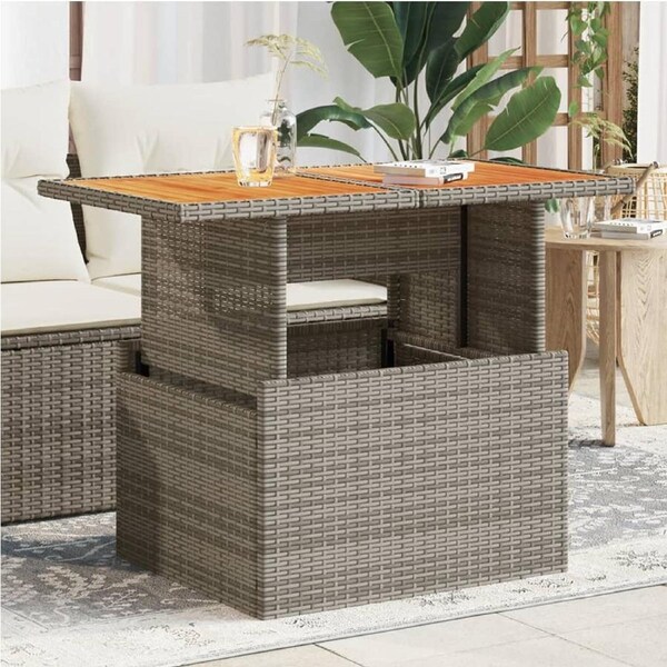 Garden Table Grey 100x55x73 cm Poly Rattan and Acacia Wood vidaXL