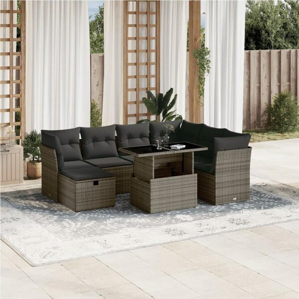 8 Piece Garden Sofa Set with Cushions Grey Poly Rattan vidaXL