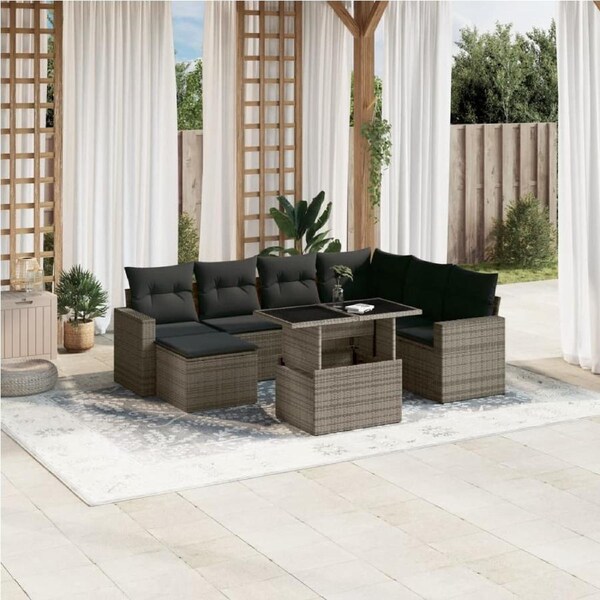 8 Piece Garden Sofa Set with Cushions Grey Poly Rattan vidaXL