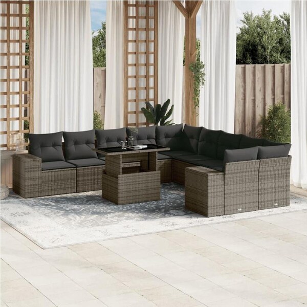 11 Piece Garden Sofa Set with Cushions Grey Poly Rattan vidaXL