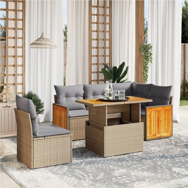 6 Piece Garden Sofa Set with Cushions Beige Poly Rattan vidaXL