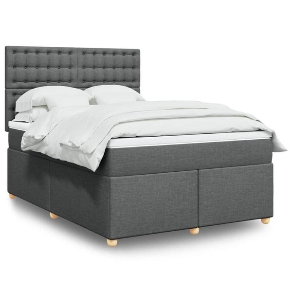 Box Spring Bed with Mattress Dark Grey Queen Fabric vidaXL