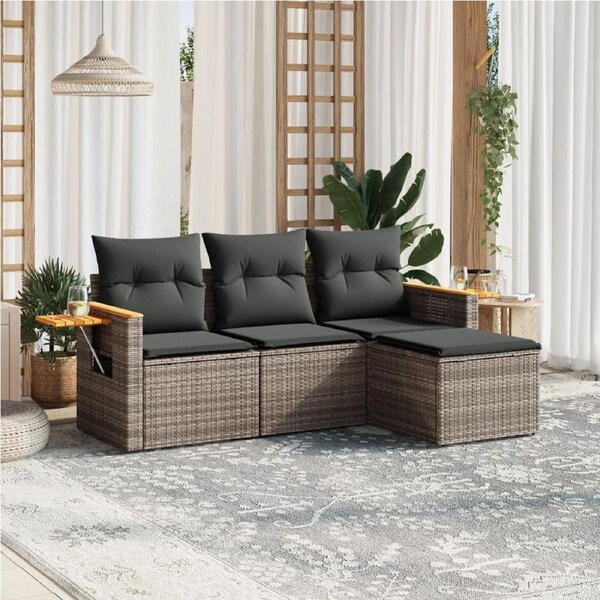 4 Piece Garden Sofa Set with Cushions Grey Poly Rattan vidaXL