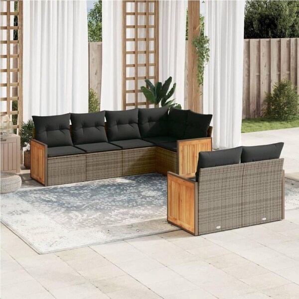 7 Piece Garden Sofa Set with Cushions Grey Poly Rattan vidaXL
