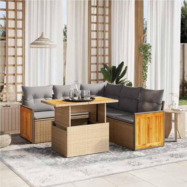 6 Piece Garden Sofa Set with Cushions Beige Poly Rattan vidaXL