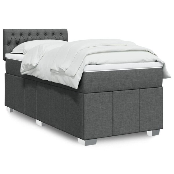 Box Spring Bed with Mattress Dark Grey King Single Fabric vidaXL