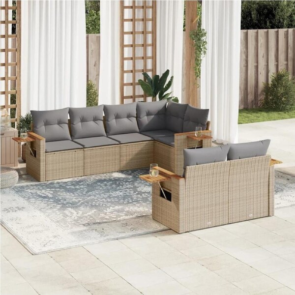 7 Piece Garden Sofa Set with Cushions Grey Poly Rattan vidaXL