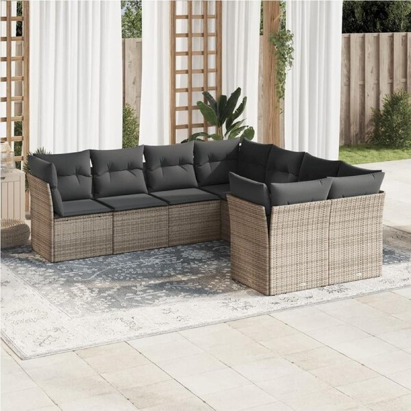 8 Piece Garden Sofa Set with Cushions Grey Poly Rattan vidaXL