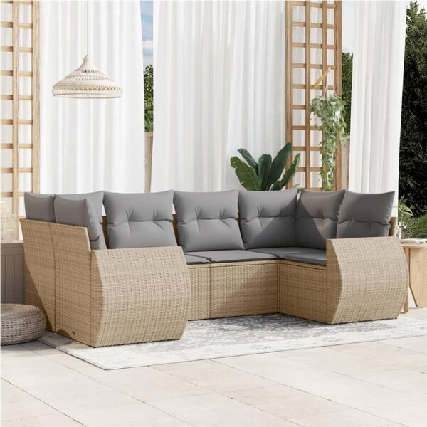 6 Piece Garden Sofa Set with Cushions Beige Poly Rattan vidaXL