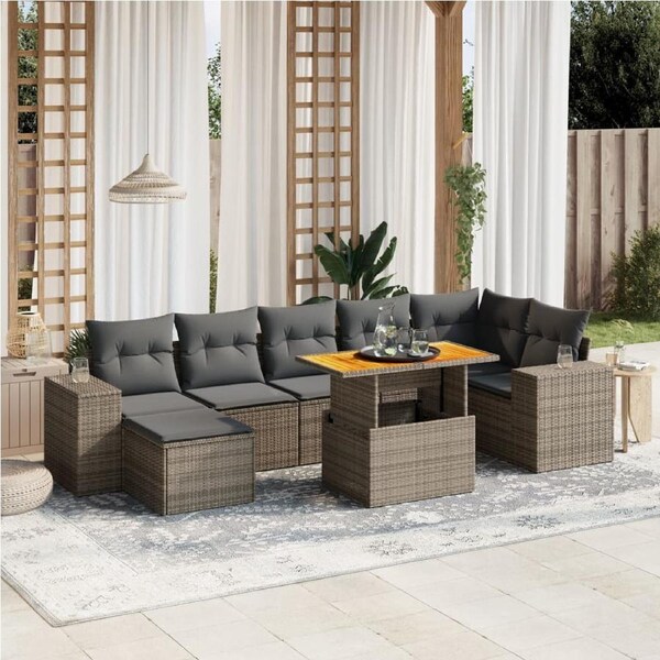 8 Piece Garden Sofa Set with Cushions Grey Poly Rattan vidaXL