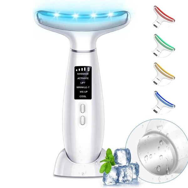 Catzon Facial Neck Massager Hot & Cold with 4 Color LED Therapy for Skin Care-White
