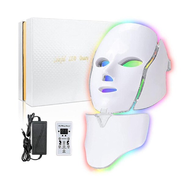 Catzon Blue Red Light Therapy Mask 7 Colors LED with Neck Mask Meter Anti-Aging