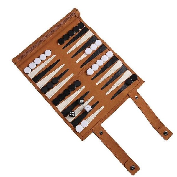 Travel-Size Backgammon Set- Genuine Suede, Portable, Roll-up Lightweight Backgammon Travel Game- Roll-up Leather Backgammon