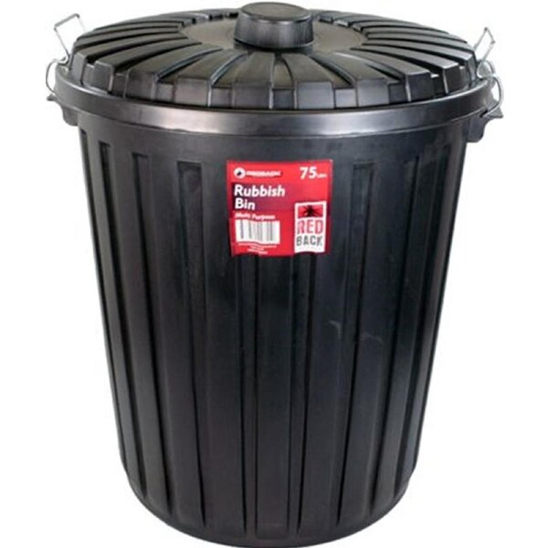 75L Redback Rubbish Bin With Lid - Black - 58H x 50W x 50L (cm)