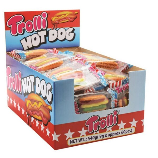 Trolli Gummi Sausage Hot Dog Candy Lollies Box for Kids 9g X 60 Hot Dogs