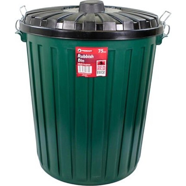 75L Redback Rubbish Bin With Lid - Green - 58H x 50W x 50L (cm)
