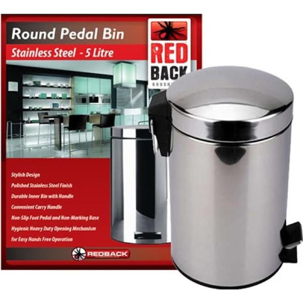 5L Redback Pedal Bin 27cm Stainless Steel