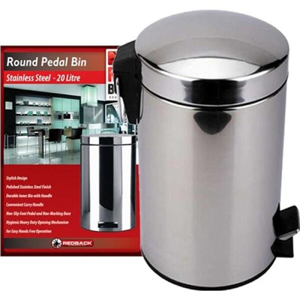 20L Redback Pedal Bin - 44cm - Stainless Steel
