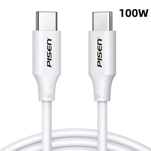 Pisen USB-C to USB-C 100W Data Cable (1M) White - Premium Quality, Strong & Durable,Samsung Galaxy,Apple iPhone,iPad,MacBook,Google,OPPO,Nokia