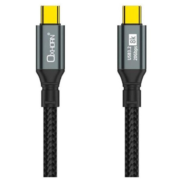 Oxhorn USB 3.2 Gen 2 2 2m USB-C to USB-C 20Gbps 8K@60Hz 20V 100W E-Marker Chip Black fast charging & Video cable Laptop Phones Tablet USB-C Device