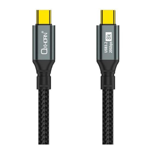 Oxhorn USB 3.2 Gen 2 2 3m USB-C to USB-C 20Gbps 8K@60Hz 20V 100W E-Marker Chip Black fast charging & Video cable Laptop Phones Tablet USB-C Device