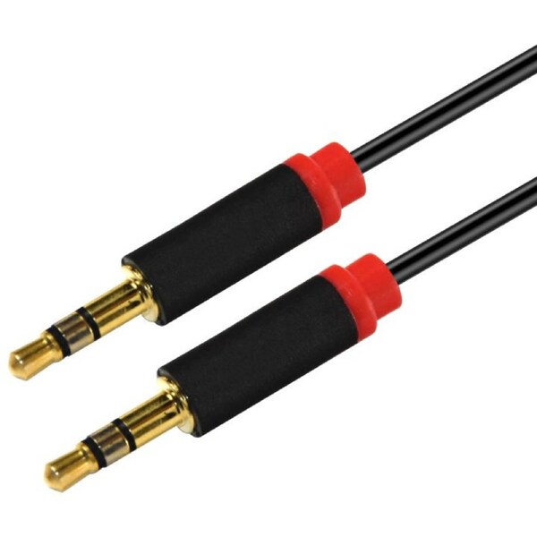 Astrotek 2m Stereo 3.5mm Flat Cable Male to Male Black with Red Mold - Audio