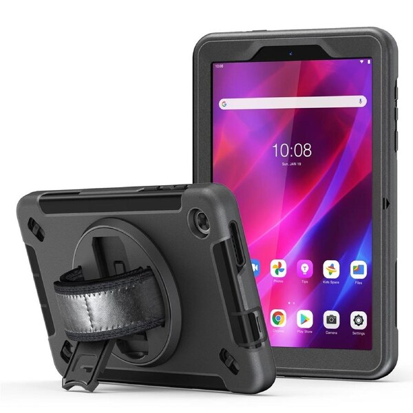 USP Rugged Lenovo Tab M8 (4th Gen) (8') (TB-300) Case + Screen Protector Black - Built-in-Kickstand, Adjustable Hand Strap, Shoulder Strap HDTLM8