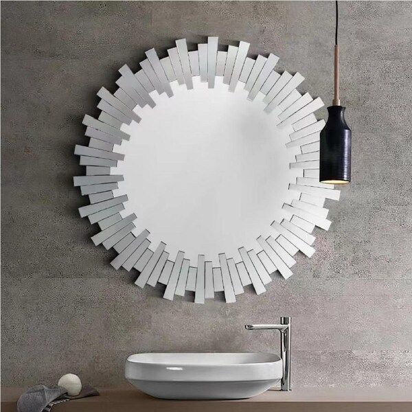Sunburst Round Wall Mirror with Layered MDF Frame