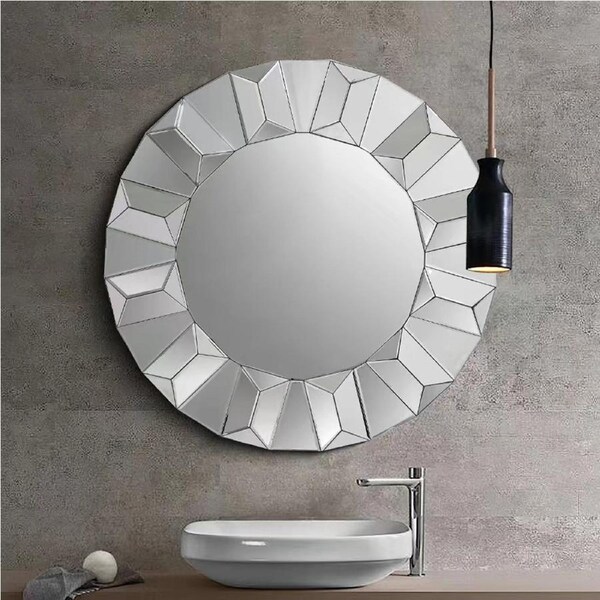 Geometric Round Wall Mirror with Elegant Frame on MDF Construction