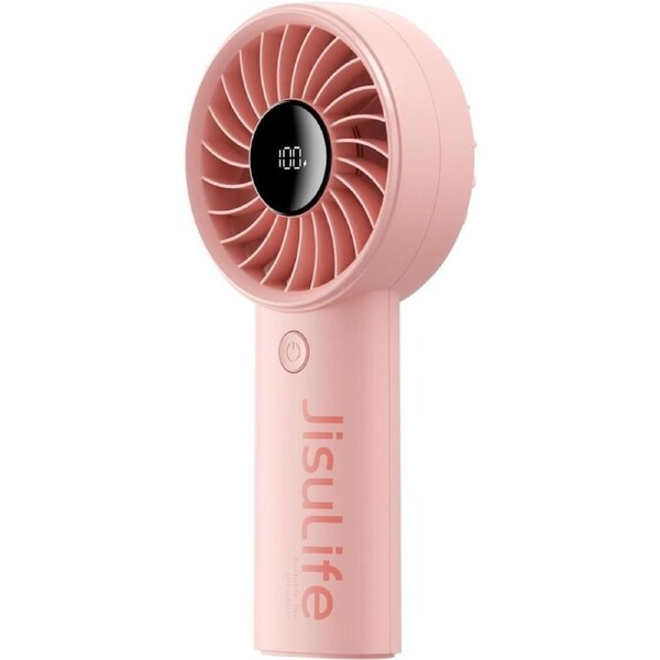 JISULIFE Handheld Mini Fan, 5000mAh Upgraded Portable Fan with Powerful Wind, USB Rechargeable Mini Hand Fan with Digital Display,5 Wind Speeds, Ideal for Travel/Beach/School/Makeup - Pink