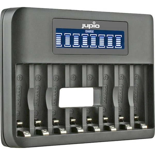 Jupio 8-Slot Octo Fast Battery Charger w/ LCD Screen For AA & AAA Batteries