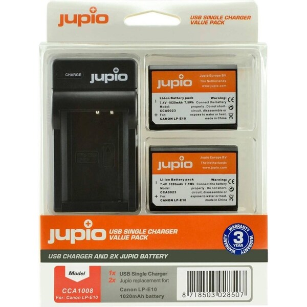 Jupio 2x Batteries 1150mAh & USB Single Charger Adapter Kit For Canon LP-E10