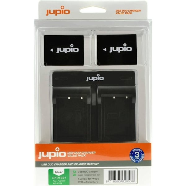 Jupio 2x Batteries 1260mAh & USB Duo Charger Adapter Kit For Fuji NP-W126S