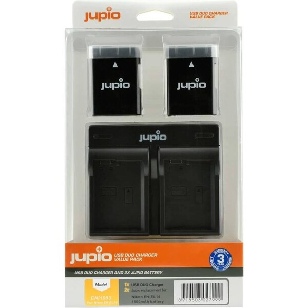 Jupio 2x Batteries 1100mAh & USB Dual Charger Kit For Nikon EN-EL14/EN-EL14A