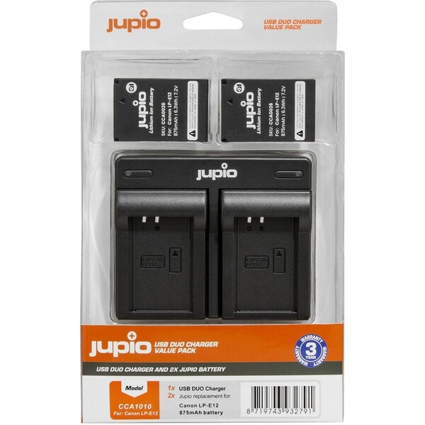 Jupio 2x Batteries 875mAh & USB Dual Charger Adapter Kit For Canon LP-E12