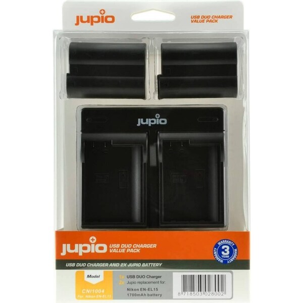 Jupio 2x Batteries 1700mAh & USB Dual Charger Adapter Kit For Nikon EN-EL15