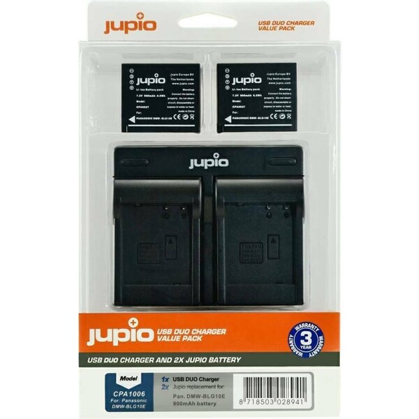 Jupio 2x Batteries 900mAh & USB Dual Charger Kit For Panasonic DMW-BLG10
