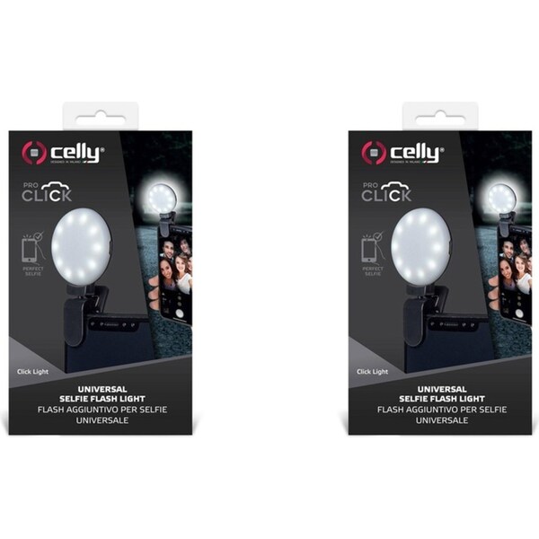 2x Celly Click Universal Phone Accessory Clip On Selfie Light w/ 3 Tones Black