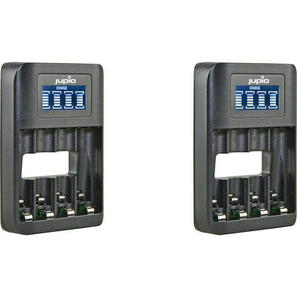 2x Jupio 4-Slot Octo Fast Battery Charger w/ LCD Screen For AA & AAA Batteries