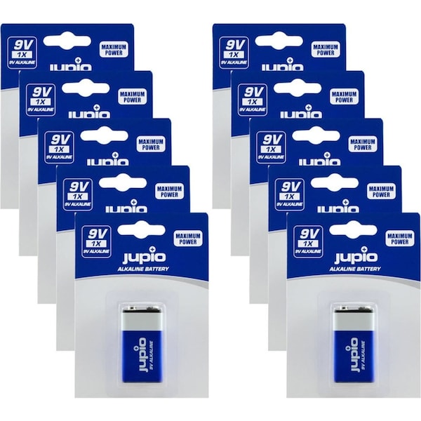 10x Jupio Non-Rechargeable Single-use 9V Alkaline Battery 6LR61 Maximum Power
