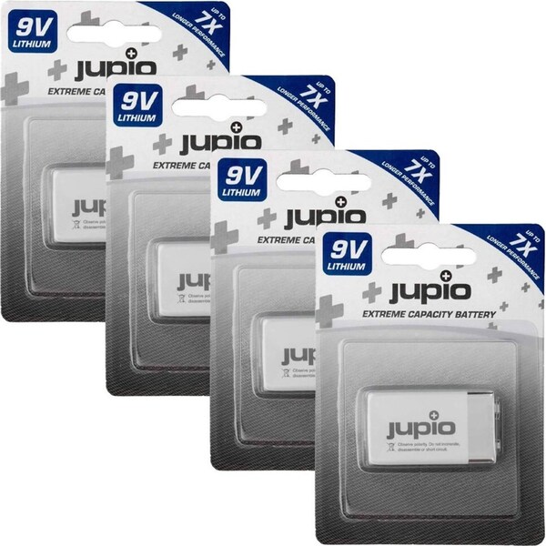 4x Jupio Long Lasting Non-Rechargeable Lithium Battery 9V VPE-10 White/Grey